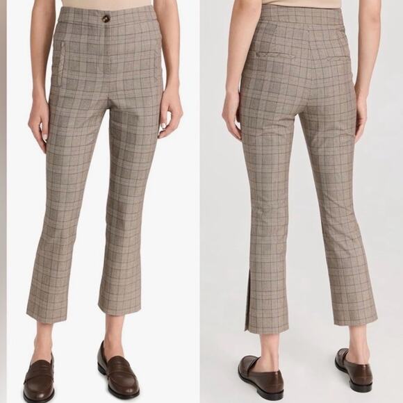 Veronica Beard Arte Brown Plaid Striped Ankle Cropped Trouser Pant Sz 12 - Picture 8 of 11